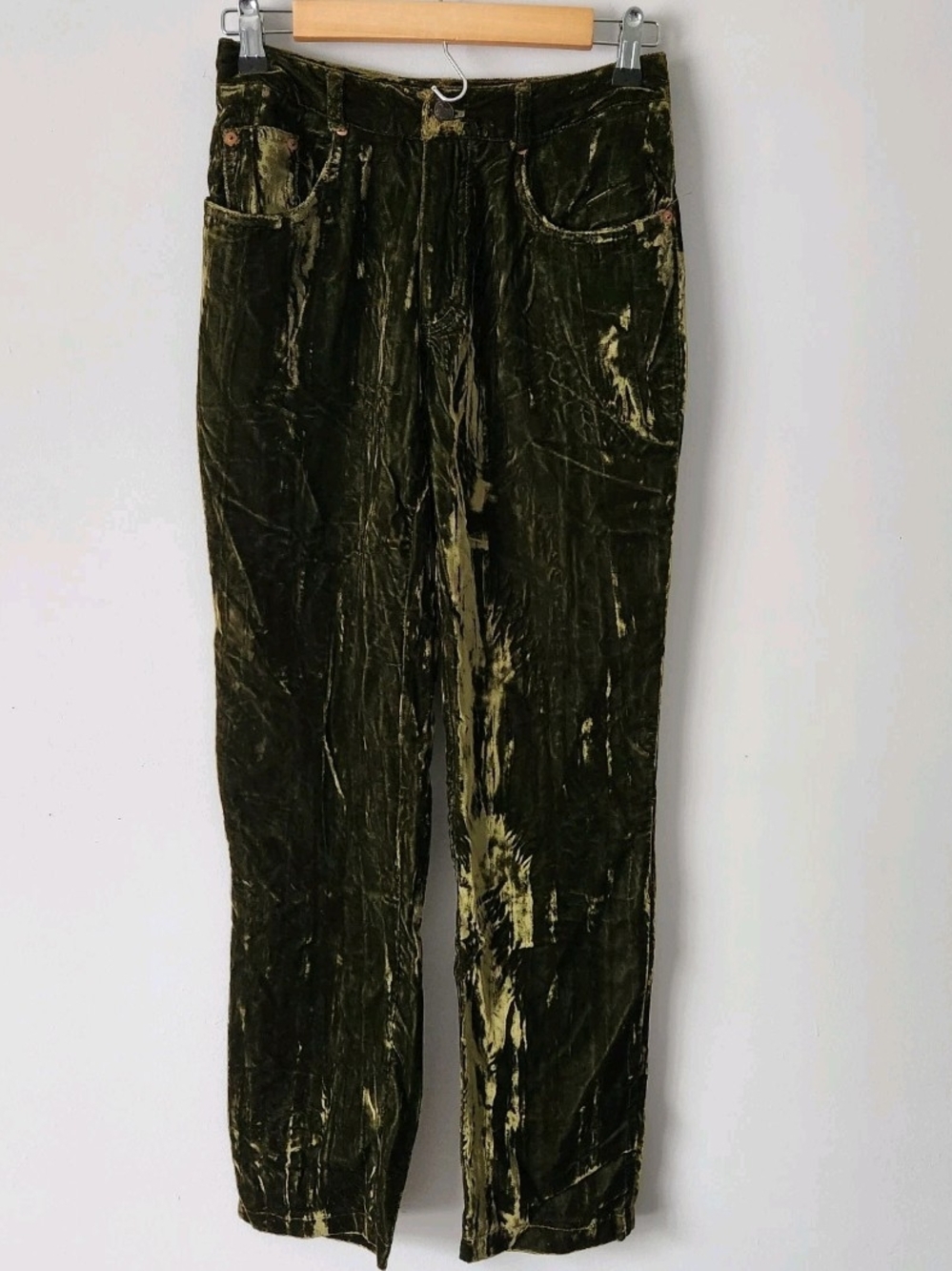 Vintage Y2K Green Crushed Velvet Pants Size 2 Trousers Boho Goth Whimsigoth - Picture 2 of 8